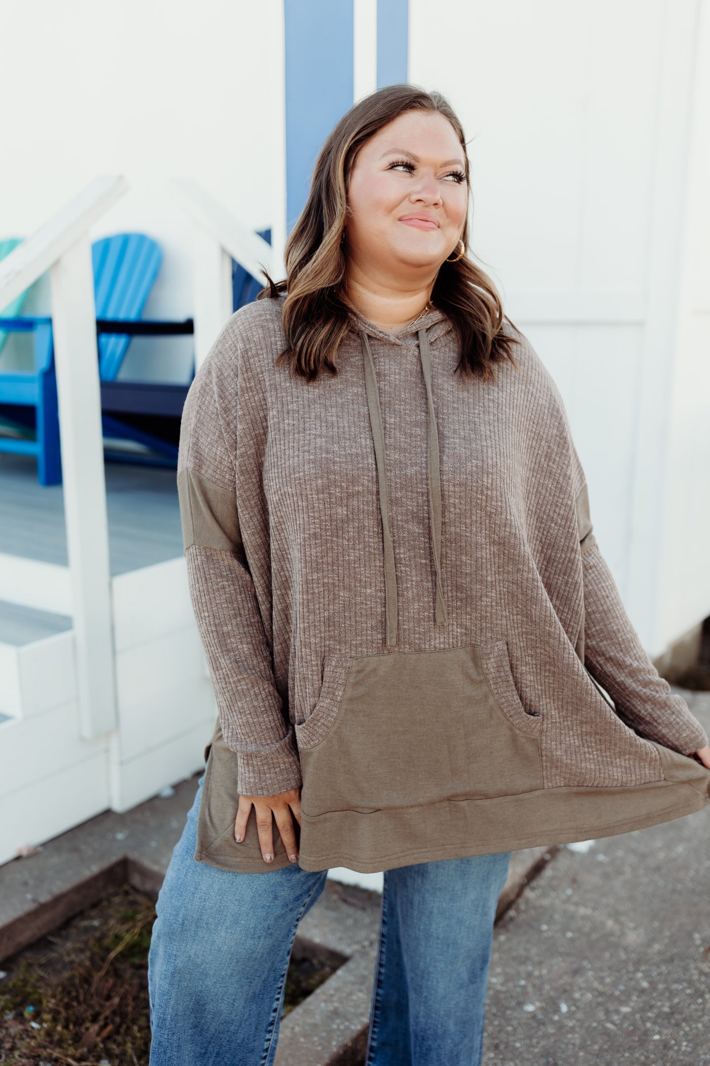 Mocha Long Sleeve Oversized Hoodie Top