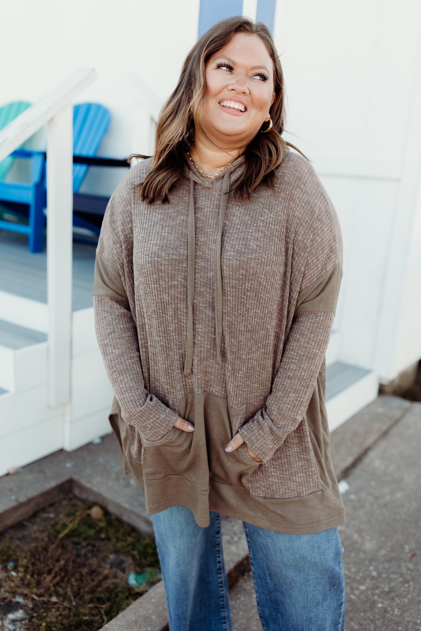 Mocha Long Sleeve Oversized Hoodie Top