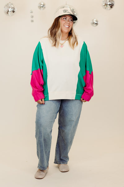 Ivory Multi Colorblock Slouchy Sweatshirt