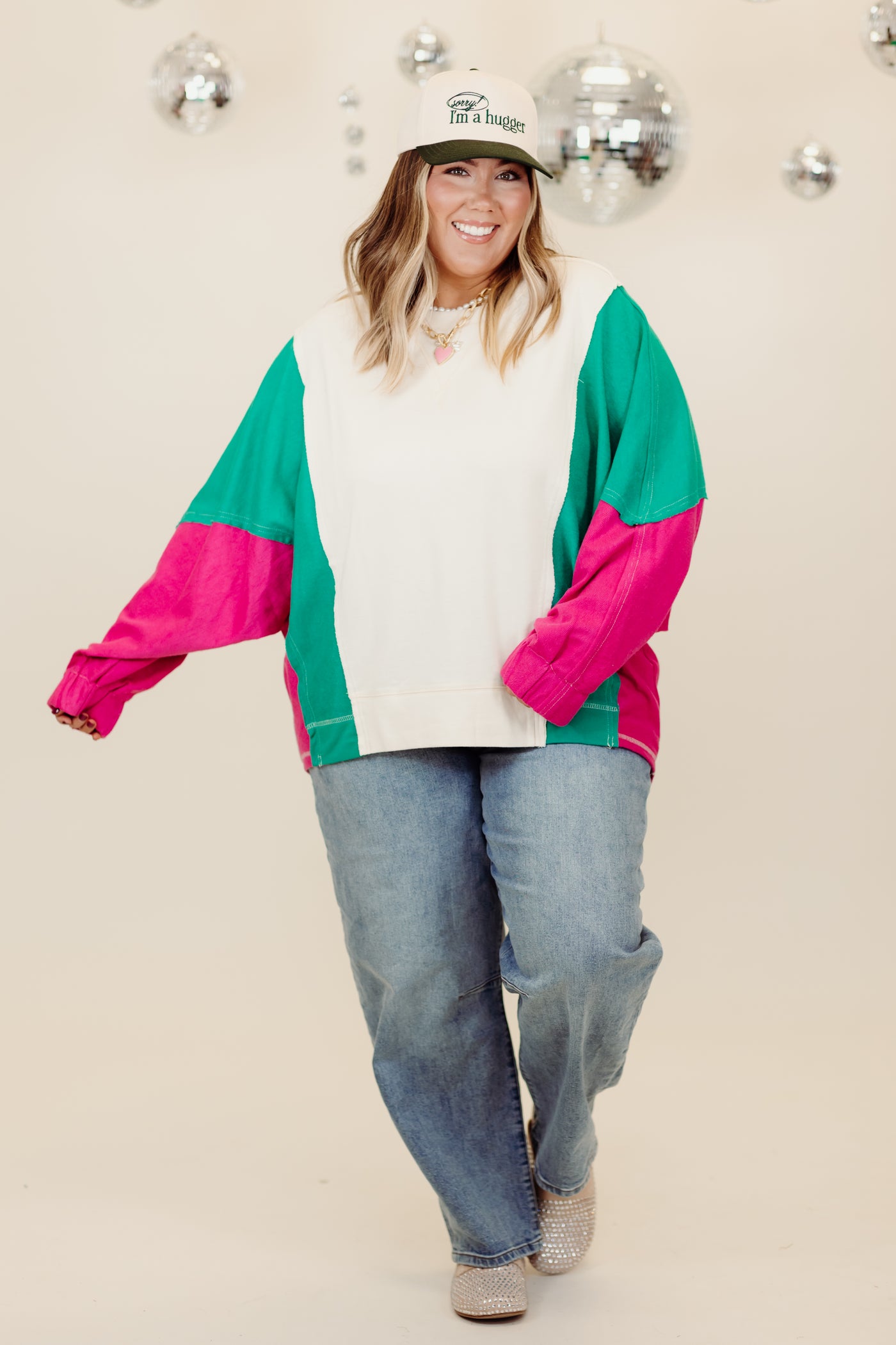 Ivory Multi Colorblock Slouchy Sweatshirt