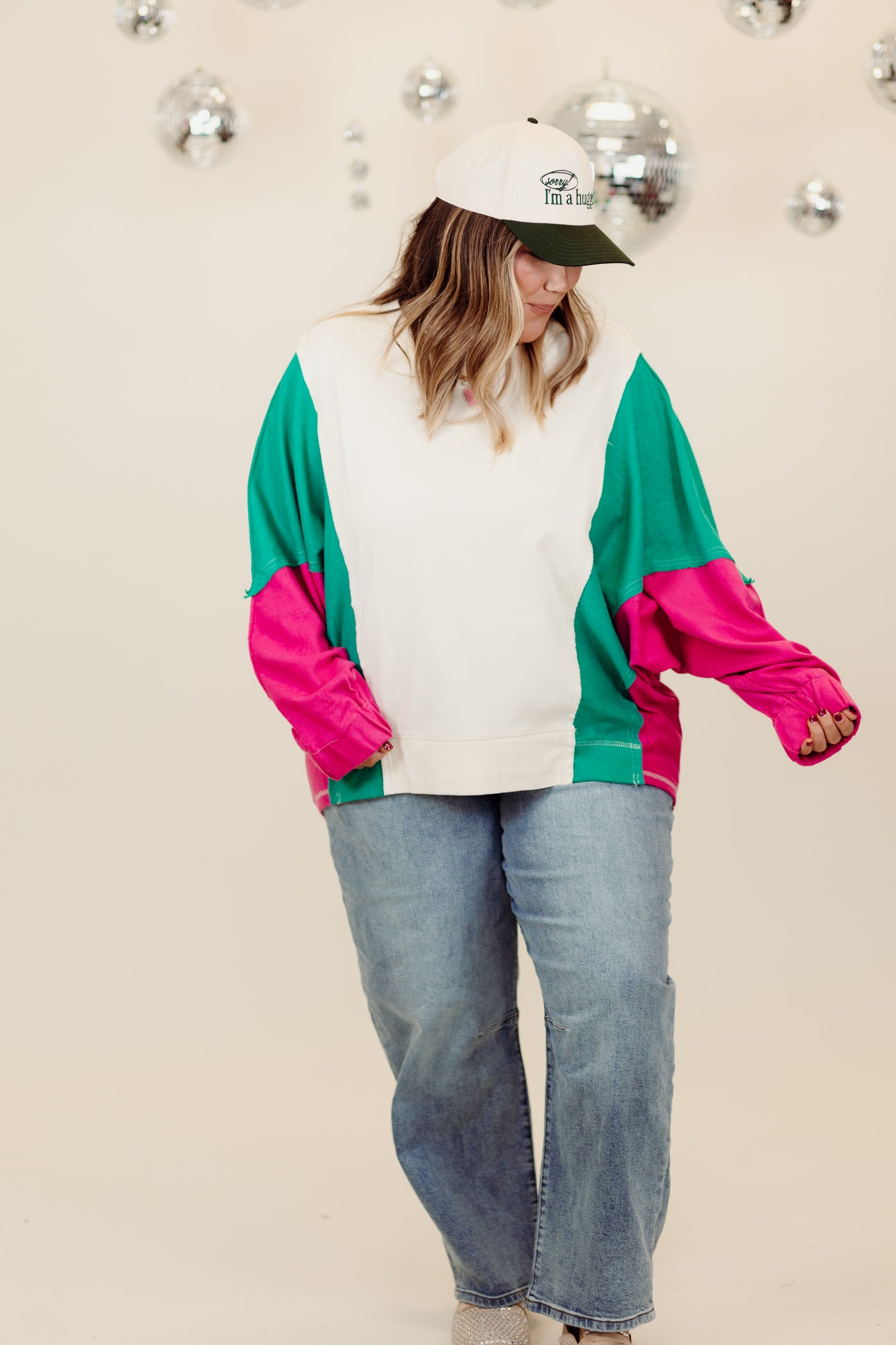 Ivory Multi Colorblock Slouchy Sweatshirt