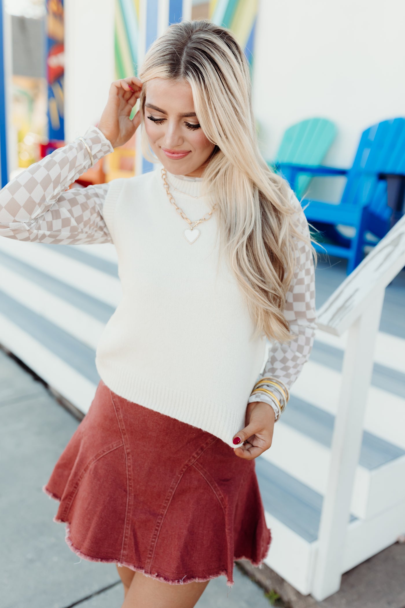 Brick Ruffled Denim Skort