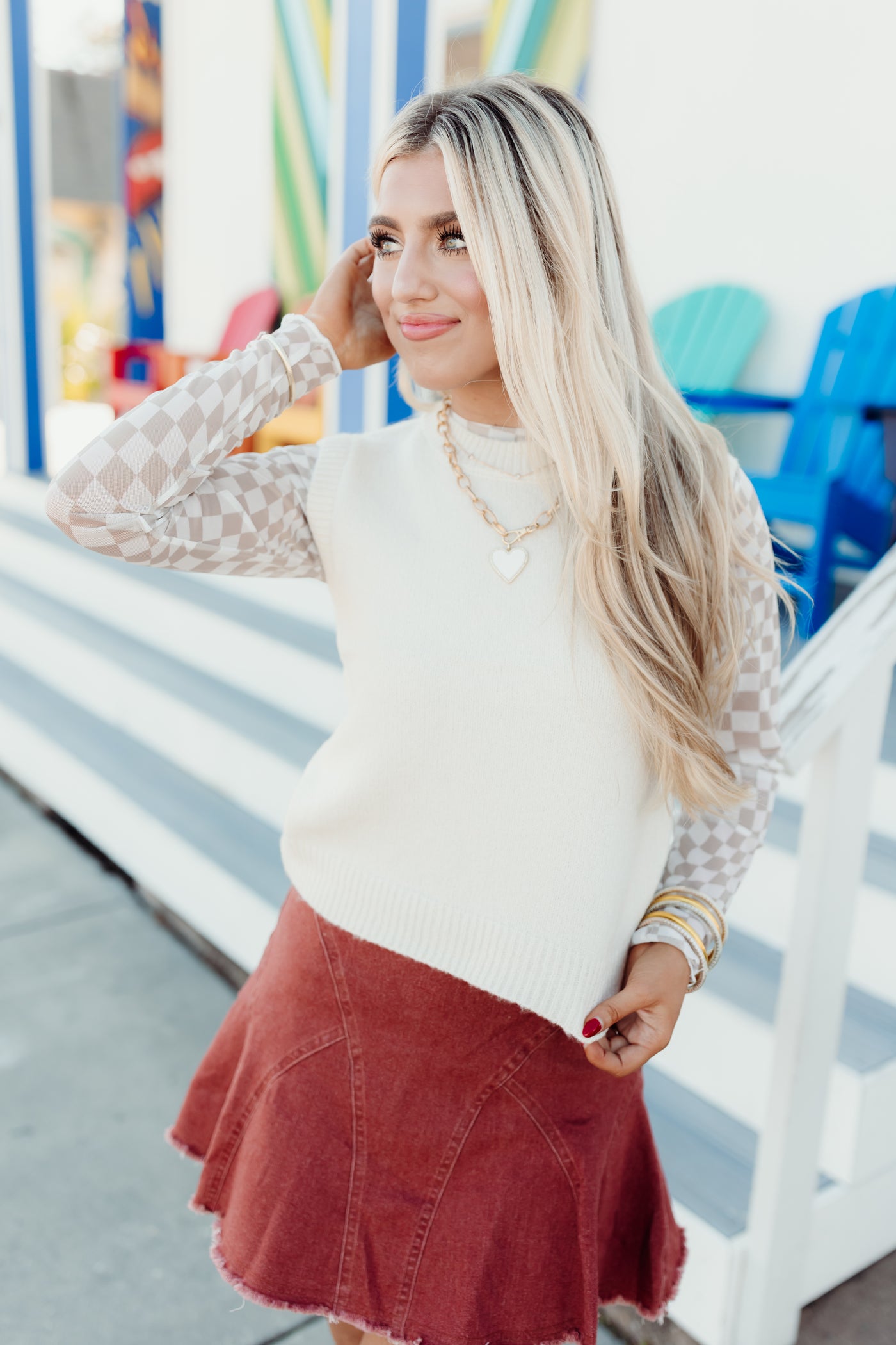 Cream Sleeveless Cropped Knit Sweater