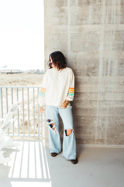 By Together Cream Terry Rainbow Stripe Sleeve Pullover