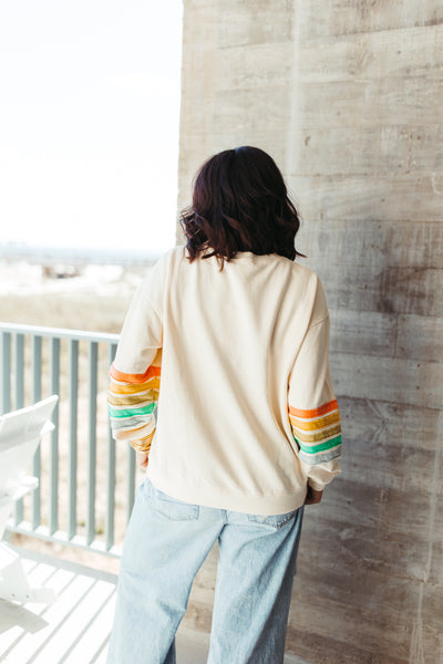 By Together Cream Terry Rainbow Stripe Sleeve Pullover