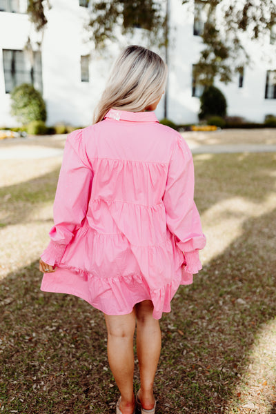 Pink Rhinestone Embellished Button Down Dress