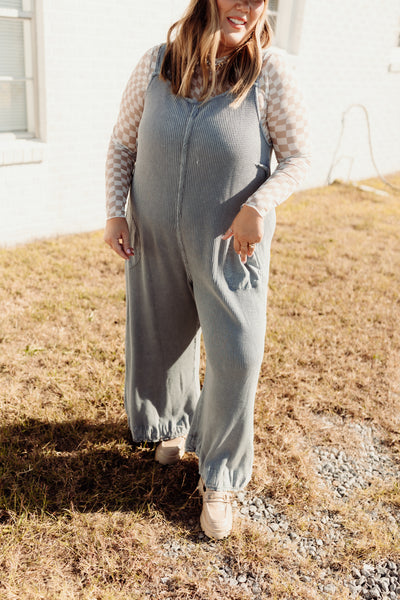 Dusty Navy Vintage Washed Waffle Knit Overalls