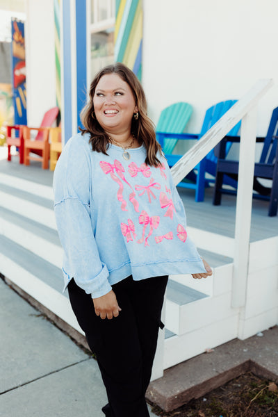 Baby Blue Mineral Wash Bow Pullover