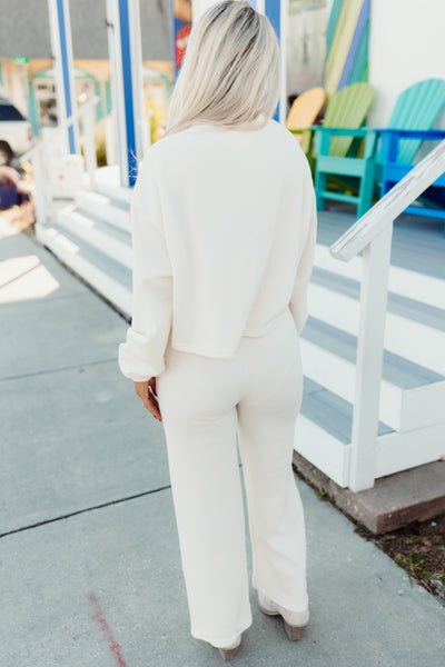 Cream Knit Sweatshirt and Wide Leg Pant Set