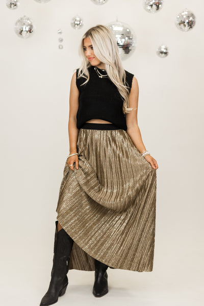 Molly Bracken Gold Metallic Maxi Skirt