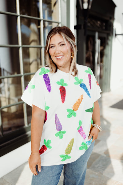 Queen of Sparkles White Multi Carrot Tee