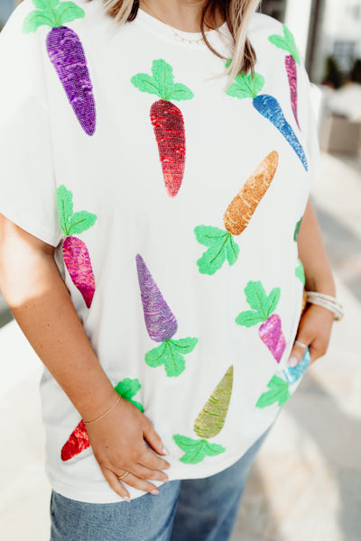 Queen of Sparkles White Multi Carrot Tee