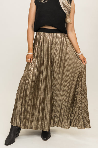 Molly Bracken Gold Metallic Maxi Skirt