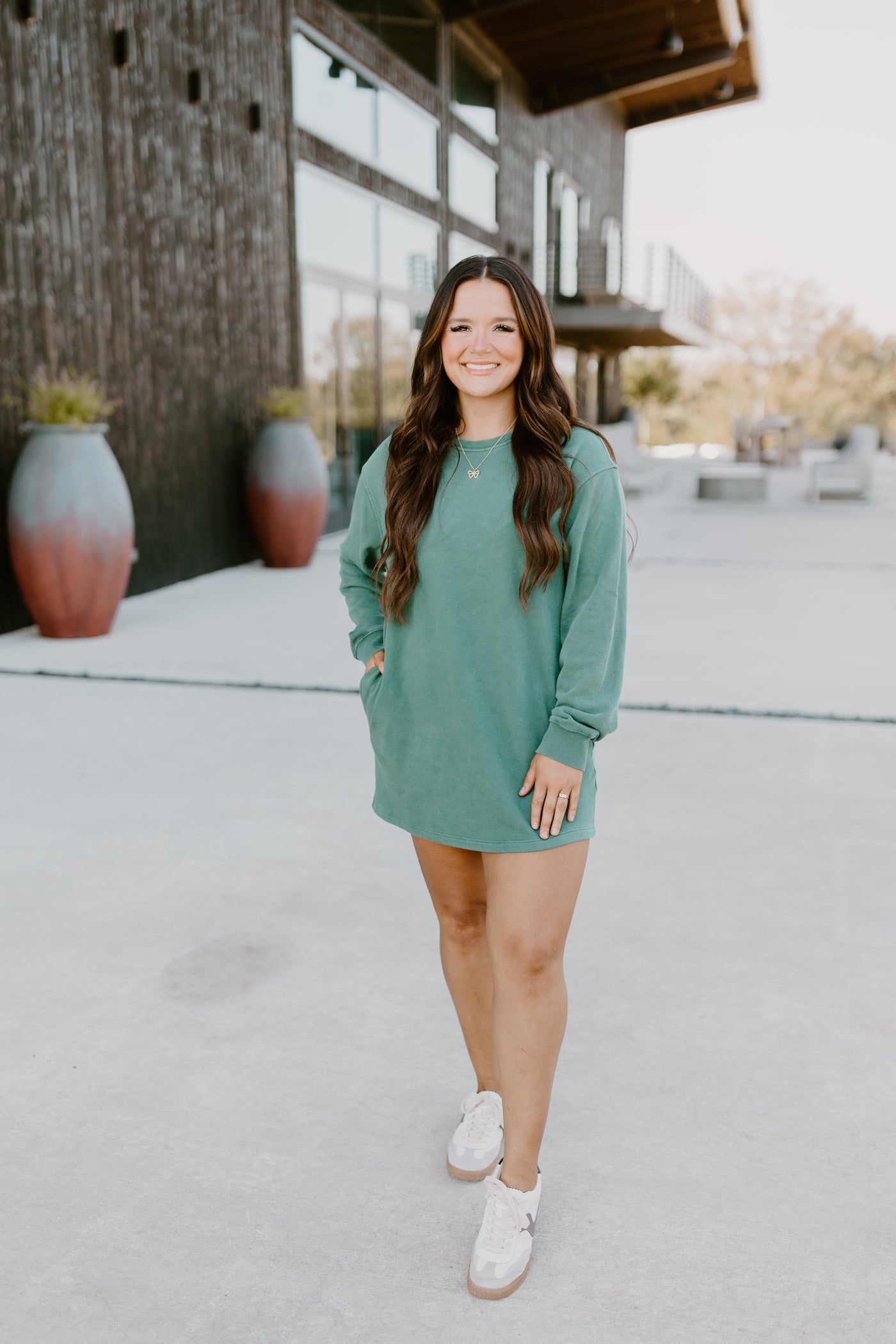 Dark Green Oversized Sweatshirt Mini Dress