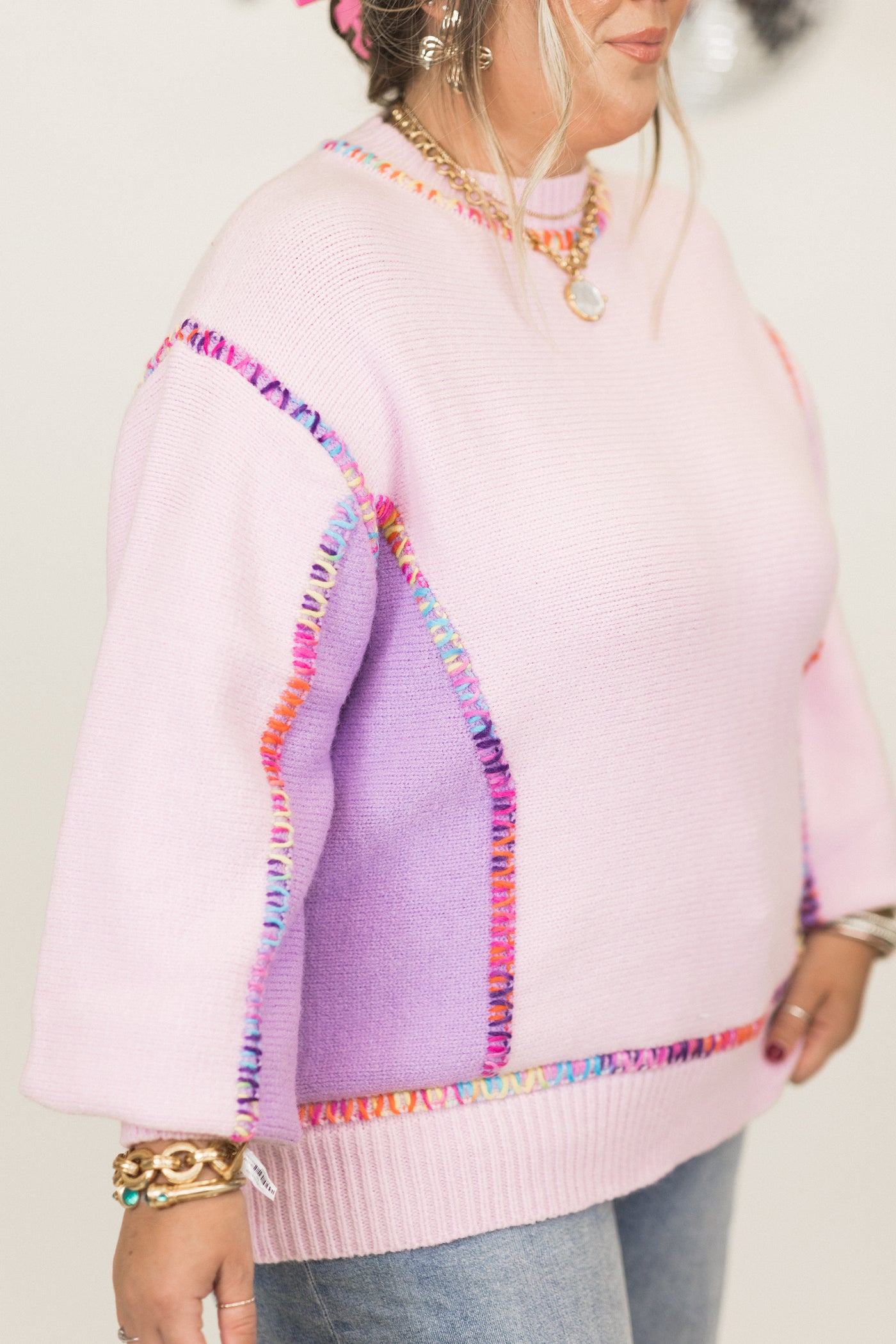 Lavender Multi Rainbow Reverse Seam Sweater