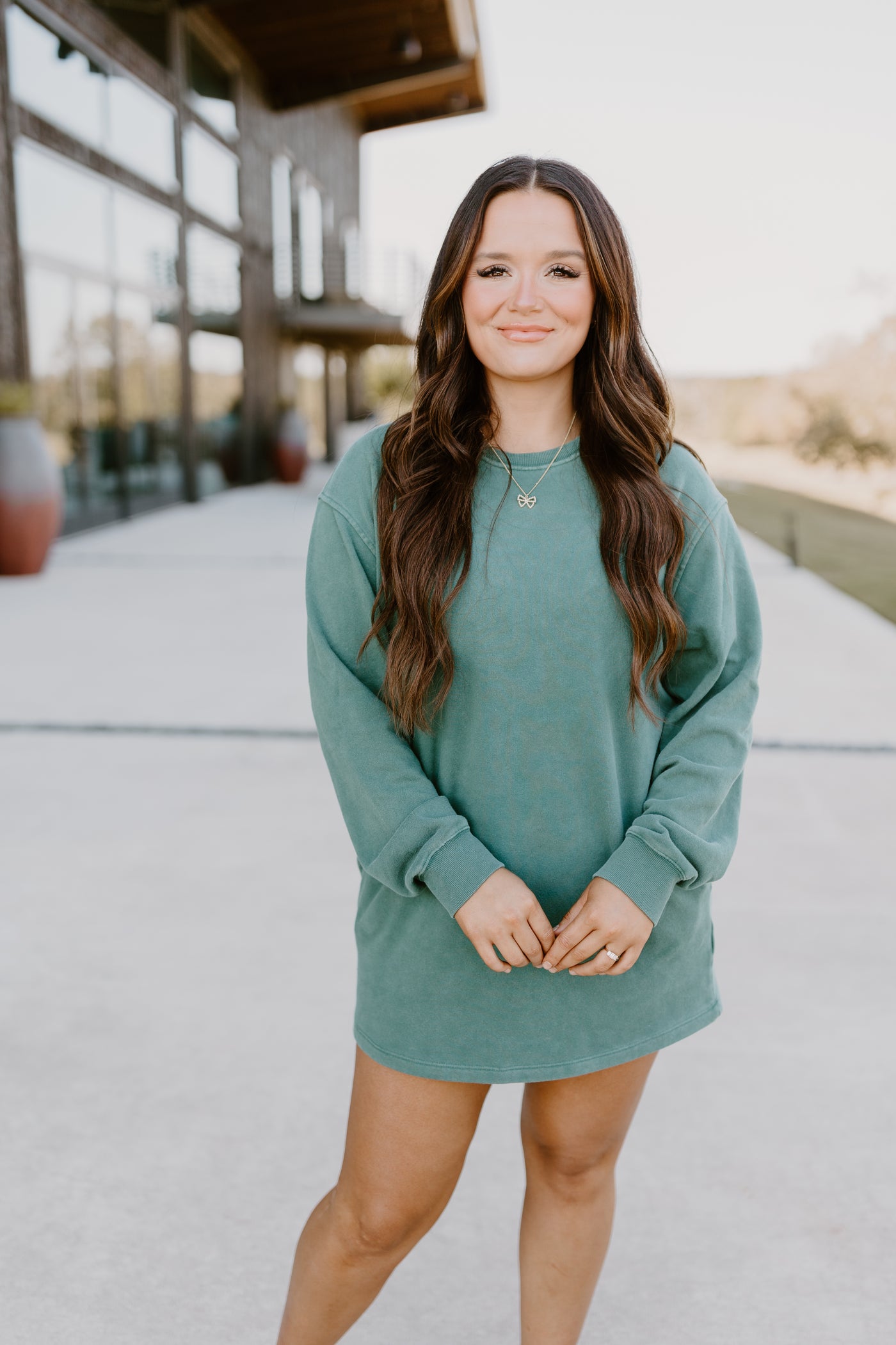 Dark Green Oversized Sweatshirt Mini Dress