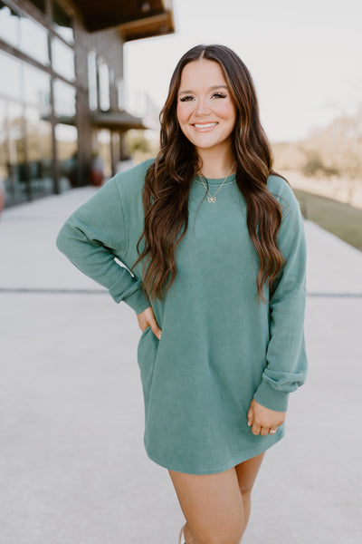 Dark Green Oversized Sweatshirt Mini Dress