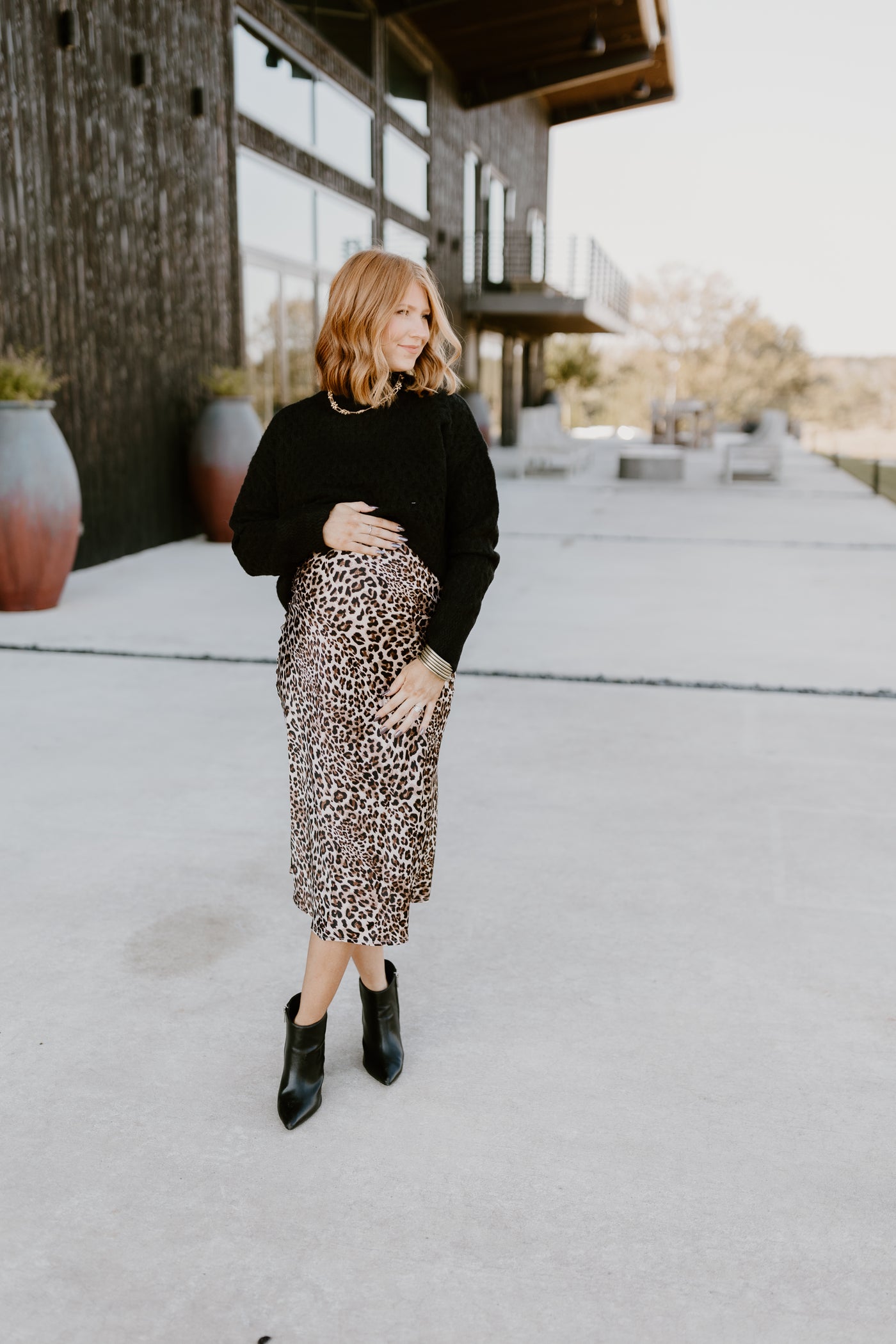 Leopard Beige Satin Midi Skirt