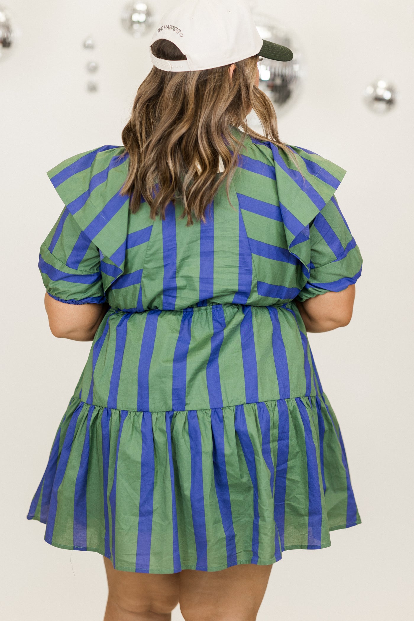 Green Multi Mix Striped Puff Sleeve Mini Dress