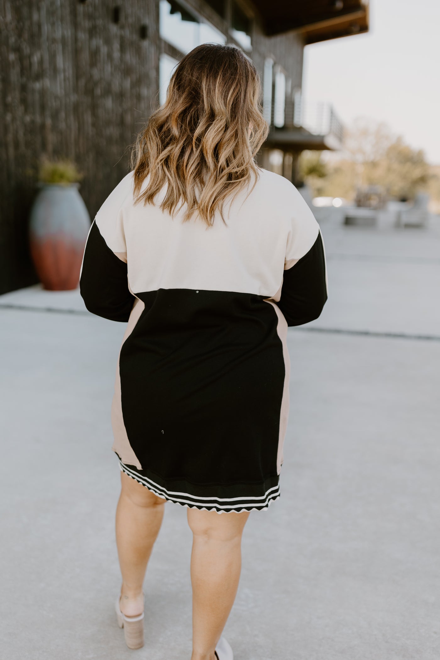 Black Colorblock Long Sleeve Collared Mini Dress