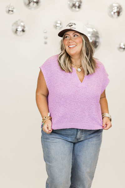 Lavender Sleeveless Cropped Sweater Top