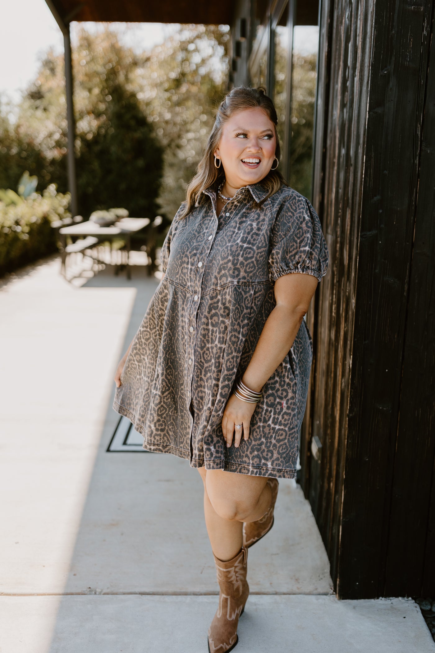 Brown Cheetah Collared Button Down Dress