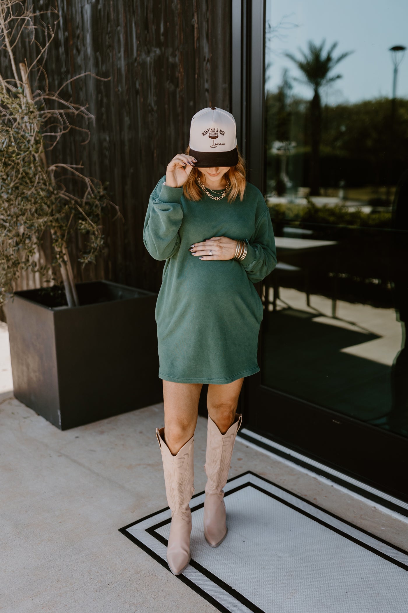 Dark Green Oversized Sweatshirt Mini Dress