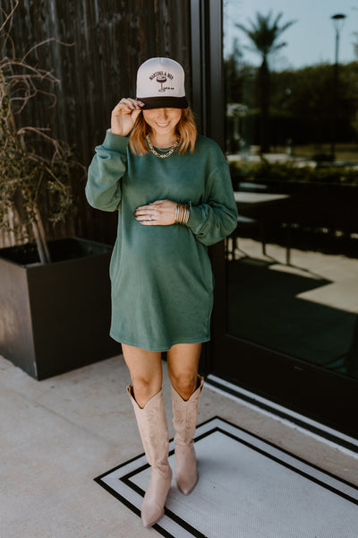 Dark Green Oversized Sweatshirt Mini Dress