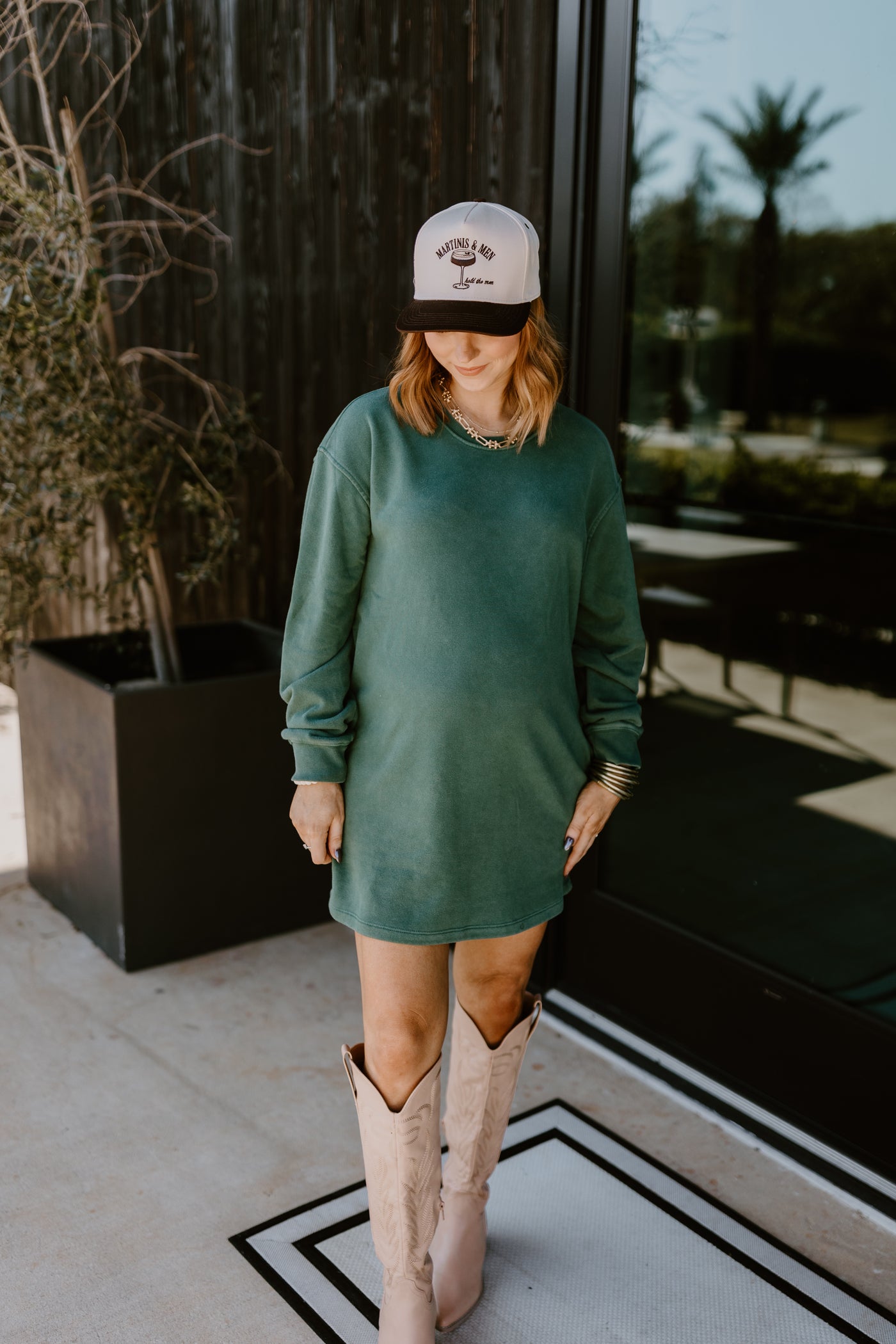 Dark Green Oversized Sweatshirt Mini Dress