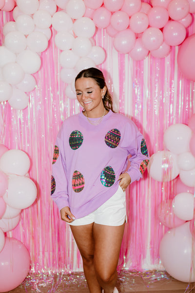 Lavender Sequin Easter Egg French Terry Pullover