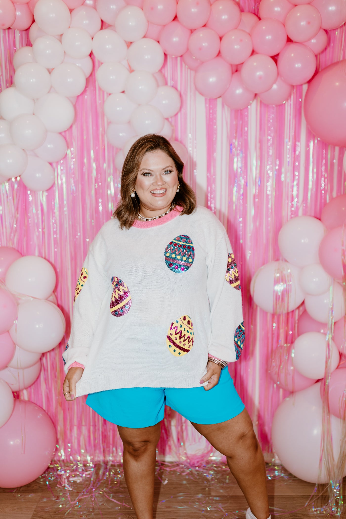 Ivory and Pink Multicolor Easter Egg Sweater