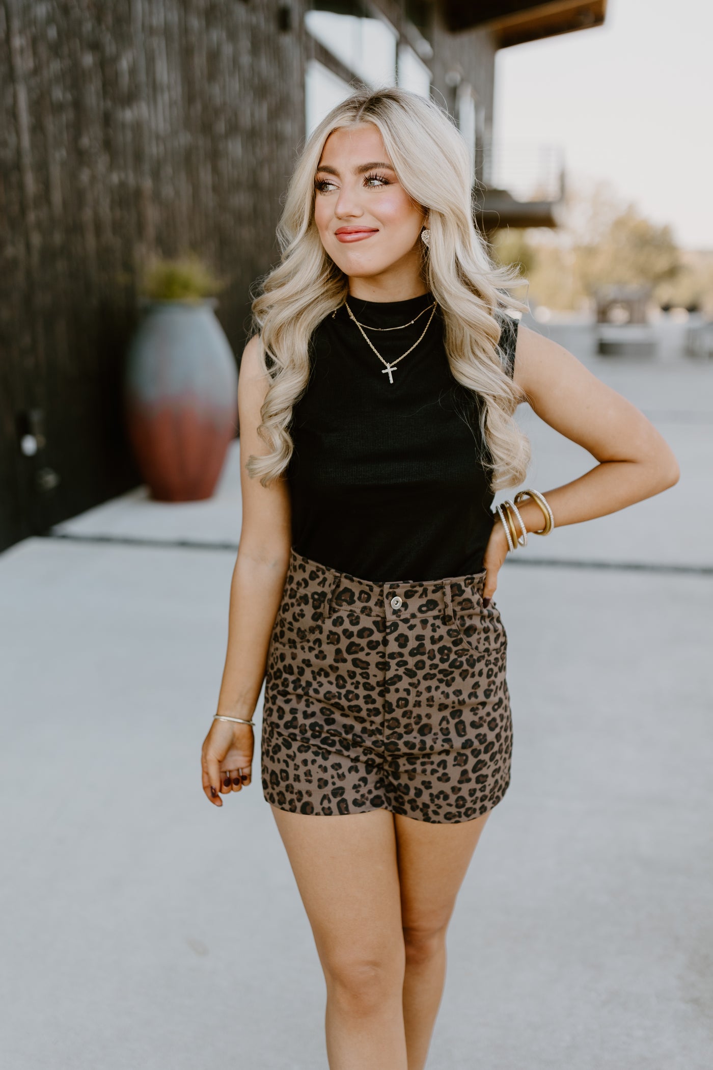 Mocha High Waisted Animal Print Shorts