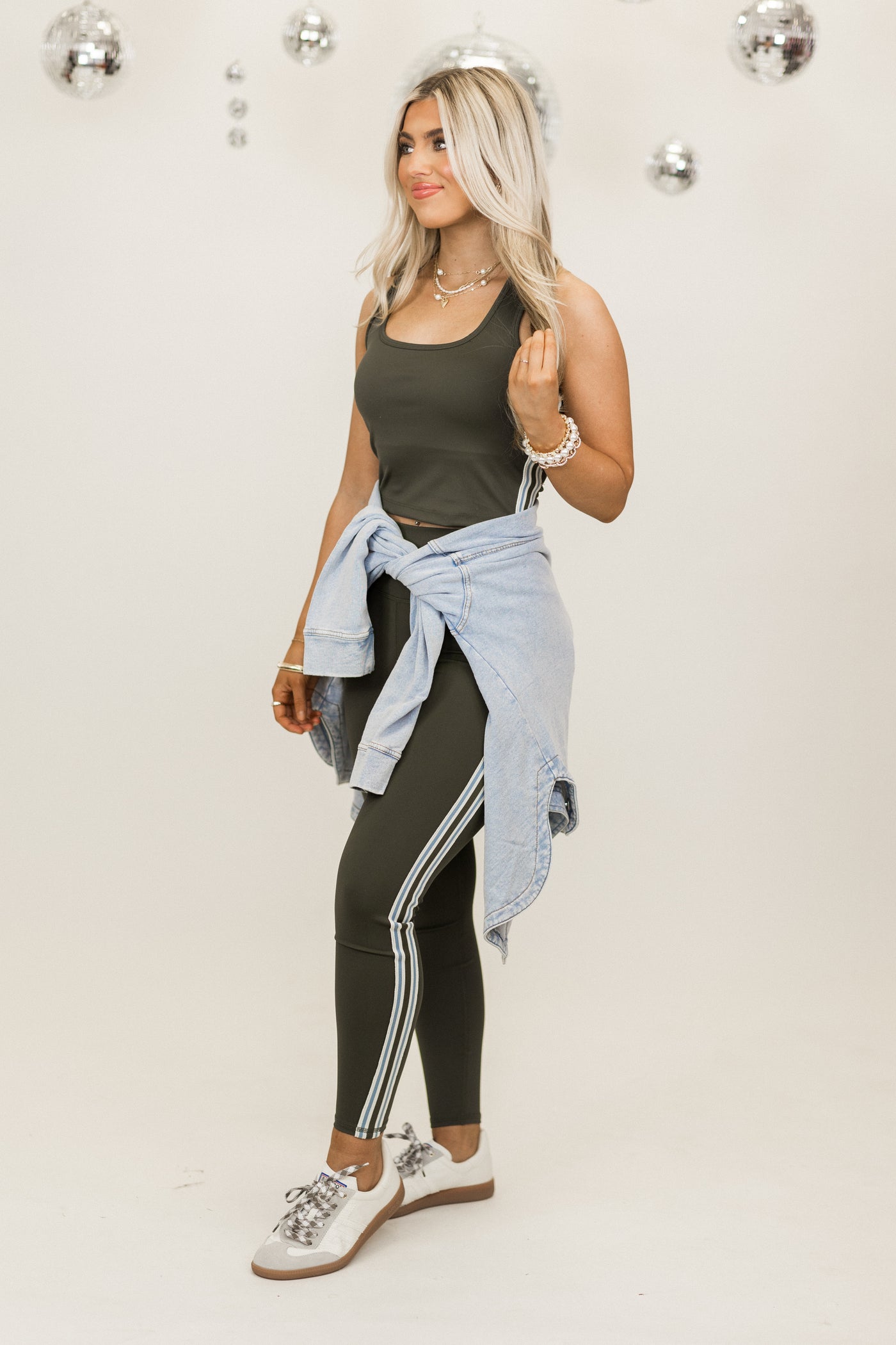 Z Supply Match Day Tank and Studio Stripe Legging Set in Grape Leaf