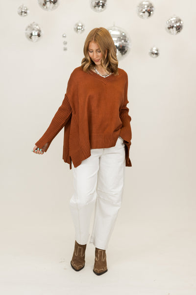 Ginger V-Neck Long Sleeve Side Slit Top