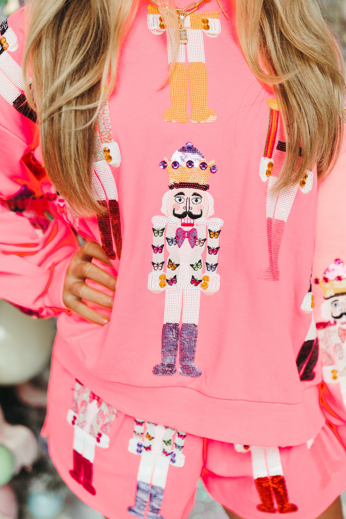 Queen Of Sparkles Neon Pink Scatter Nutcracker Sweatshirt