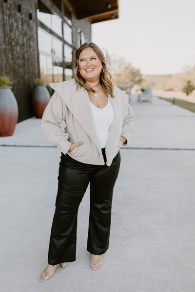 Oatmeal Oversized Collared Tie Waist Jacket