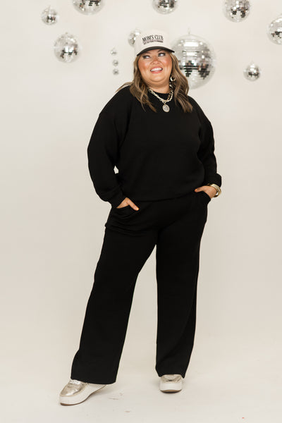 Black Scuba Mock Neck Pullover and Pant Set