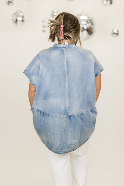 Denim Washed Oversized Drop Shoulder Blouse