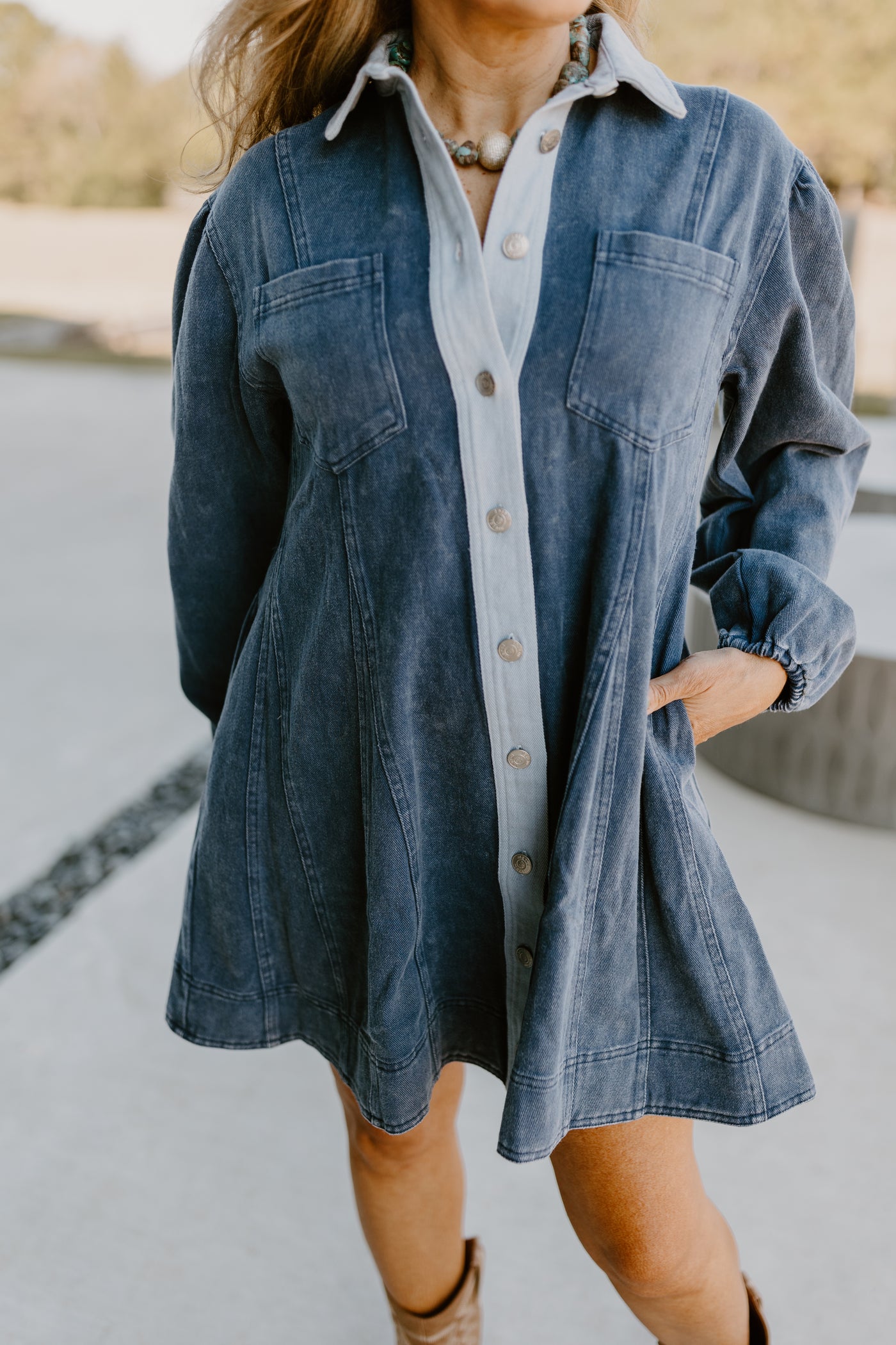 Indigo Button Down Collared Denim Dress