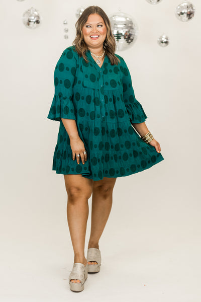 Peacock Notch Neck Bell Sleeve Dress