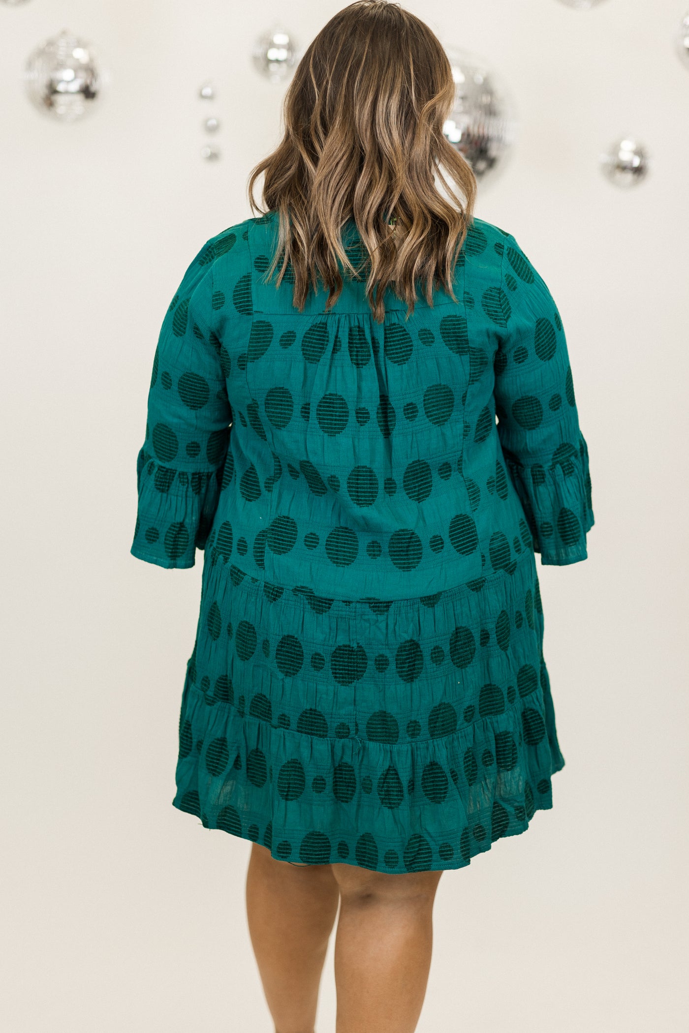 Peacock Notch Neck Bell Sleeve Dress