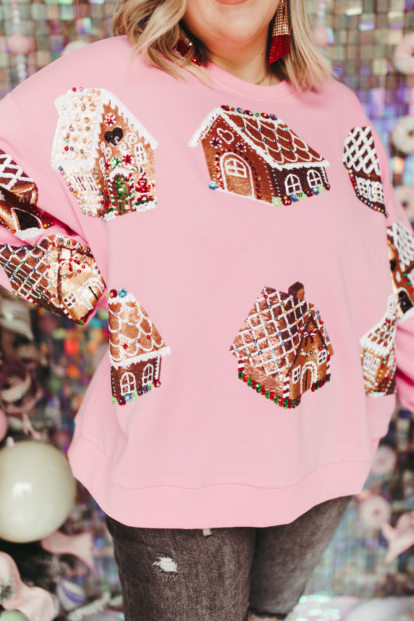 Queen Of Sparkles Pink Gingerbread House Sweatshirt