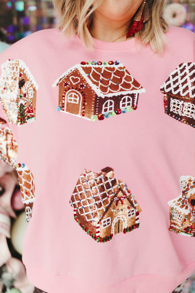 Queen Of Sparkles Pink Gingerbread House Sweatshirt
