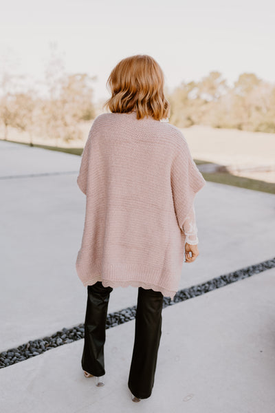 Mushroom Turtleneck Lace Detail Oversized Top