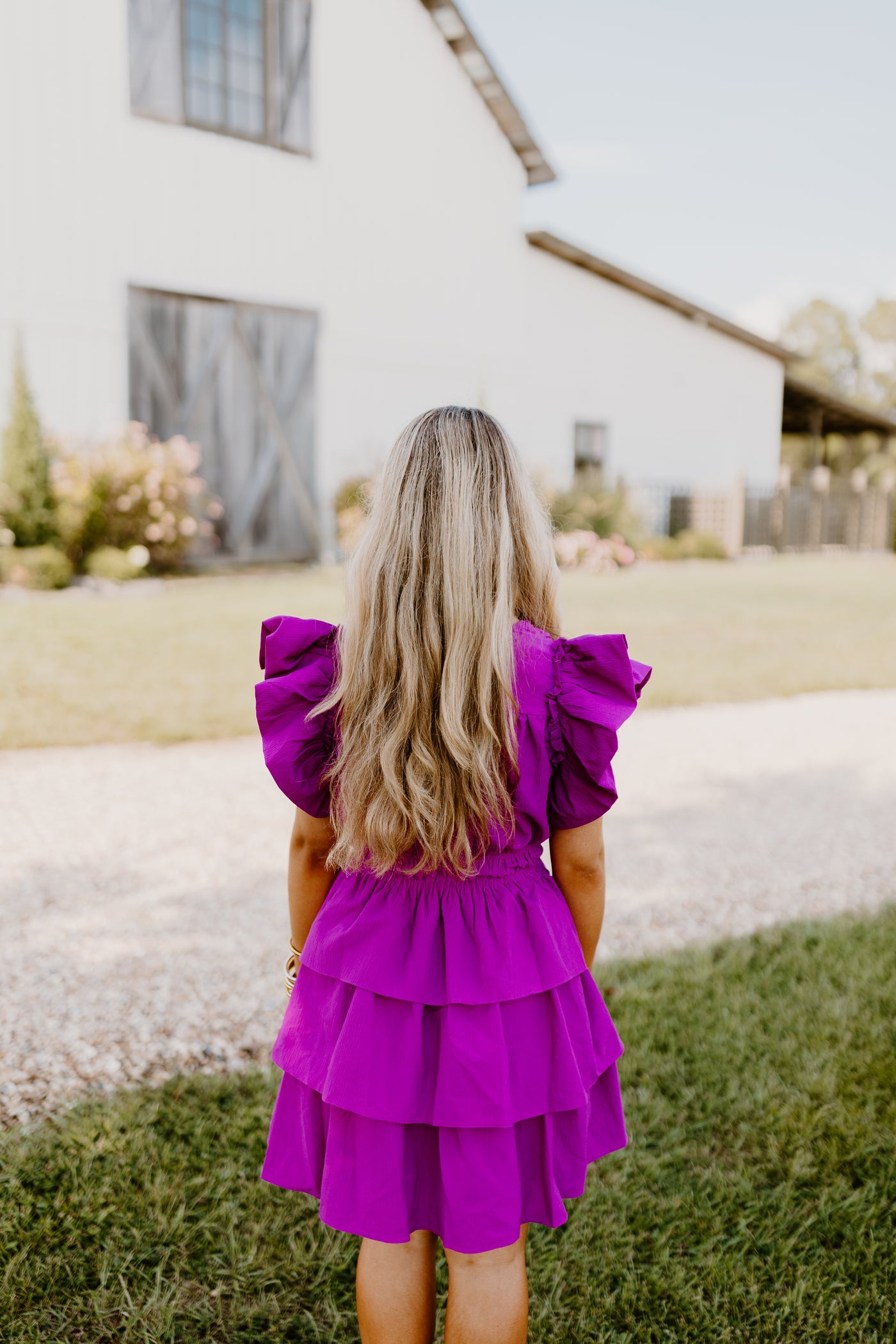 Violet Ruffle Flutter Sleeve Dress