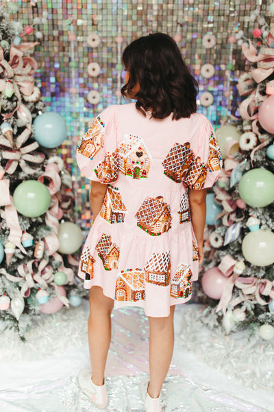 Queen Of Sparkles Light Pink Gingerbread House Poof Sleeve Dress