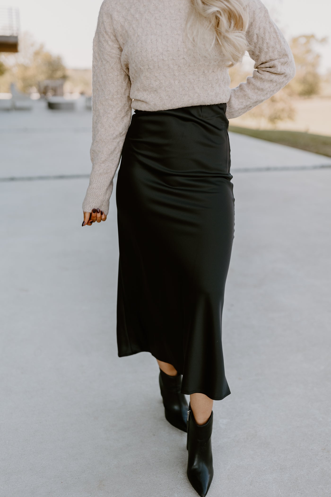 Black Satin Midi Skirt