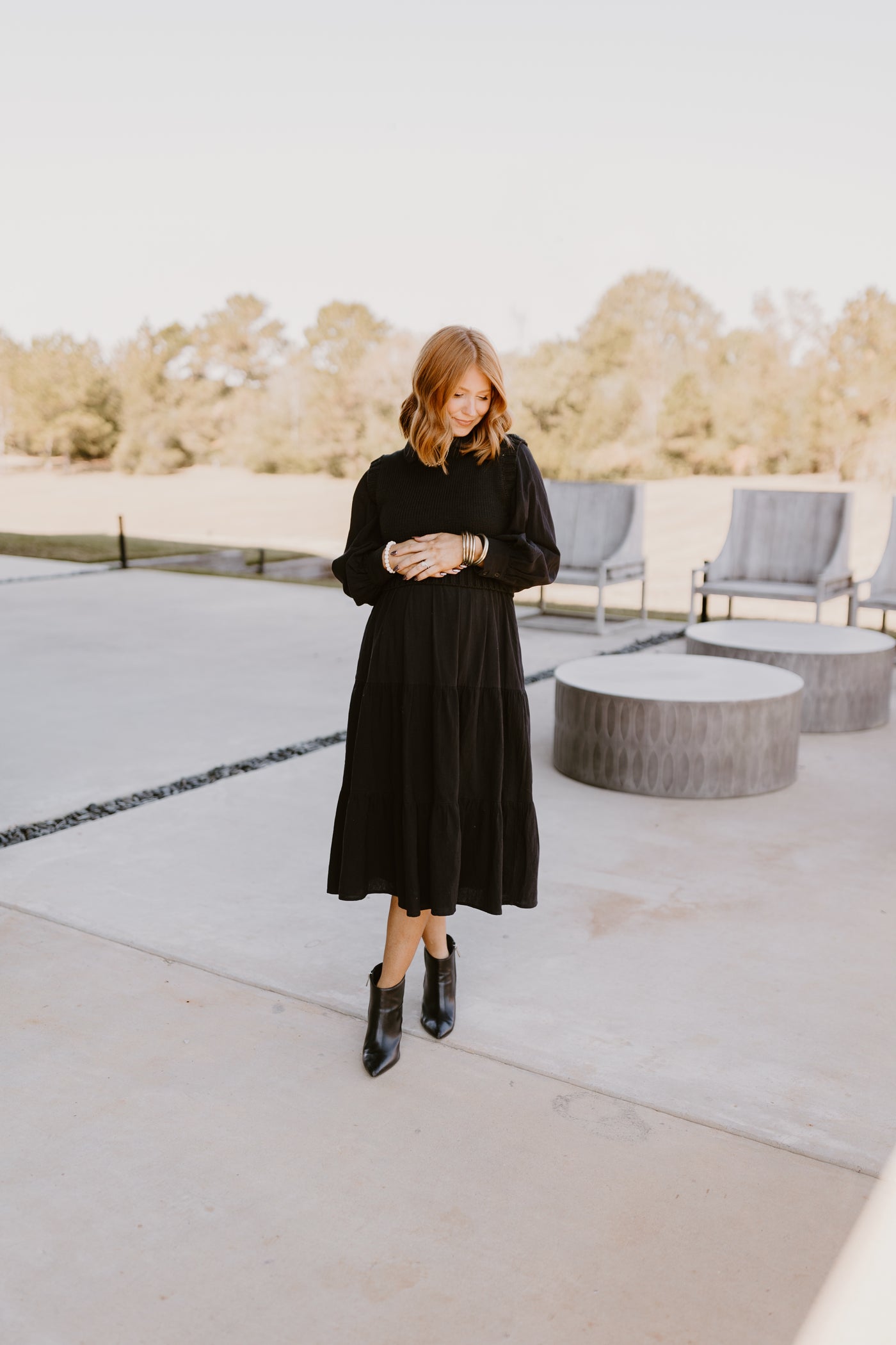 Black Sweater Vest and Tiered Midi Dress Set