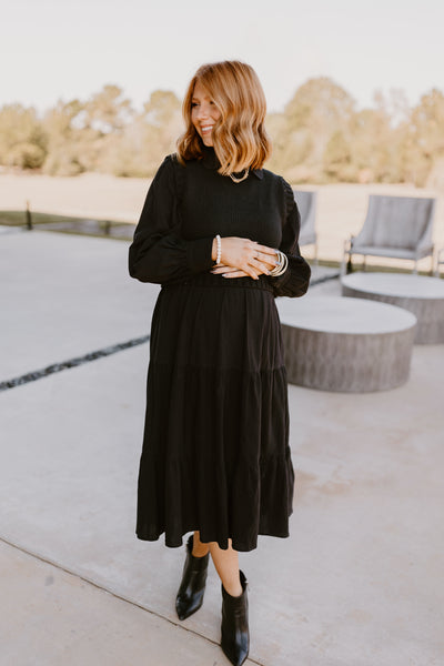 Black Sweater Vest and Tiered Midi Dress Set