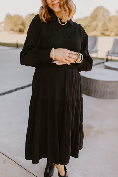 Black Sweater Vest and Tiered Midi Dress Set